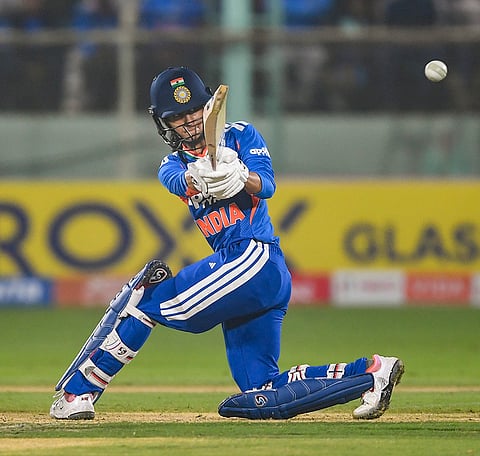 India's Jemimah Rodrigues plays a shot during during the first Women's T20I cricket match between India and Sri Lanka, in Visakhapatnam, Andhra Pradesh.