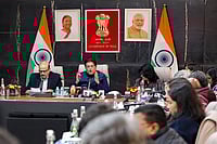 | Photo: PTI/Arun Sharma : Union Commerce and Industry Minister Piyush Goyal addresses a press conference at Vanijya Bhawan, outlining developments on India’s proposed trade agreements and other commerce-related initiatives, in New Delhi. Commerce Secretary Rajesh Agrawal and Joint Secretary Petal Dhillon are also seen. 