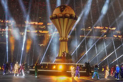 Performers take part in the opening ceremony of the Africa Cup of Nations and the opening group A soccer match between Morocco and Comoros in Rabat, Morocco.