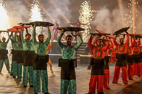 Performers take part in the opening ceremony of the Africa Cup of Nations and the opening group A soccer match between Morocco and Comoros, in Rabat, Morocco.
