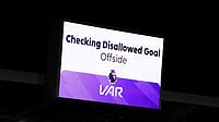 | Photo: PA/Zac Goodwin via AP : File photo of VAR ruling a goal out due to offside in the English Premier League.