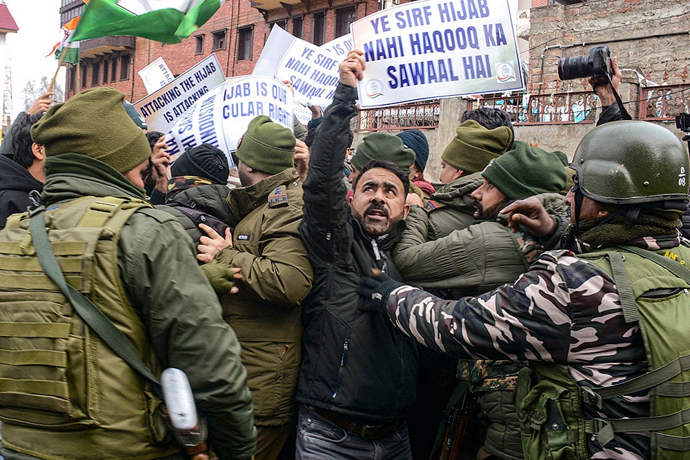 Protest over hijab controversy in Srinagar