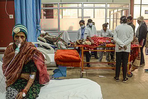 Patients receive treatment as cold weather contributes to a rise in heart and stroke cases at a cardiology institute, in Kanpur.