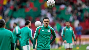 AP Photo/Mosa'ab Elshamy : Algeria's Ibrahim Maza and teammates warm up before the Africa Cup of Nations group E soccer match between Algeria and Sudan in Rabat, Morocco, Wednesday, Dec. 24, 2025.