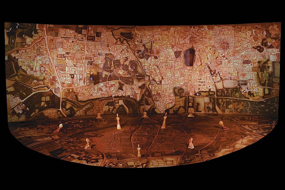 City Memory, Dreams, Desire, Statues And Ghosts Return Of Hiuen Tsang Artwork by Gulam Mohammed Sheikh - | Courtesy: Vadehra Art Gallery