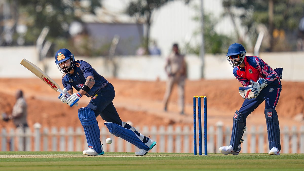 Virat Kohli plays a shot during the Vijay Hazare Trophy 2025-26 cricket match between Andhra and Delhi, at BCCI Centre of Excellence Ground, in Bengaluru. - Photo: PTI