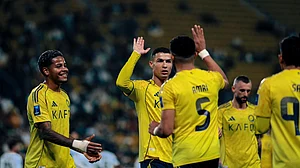 Photo: X/AlNassr : Al-Nassr Vs Al-Zawraa Highlights, AFC Champions League 2: Cristiano Ronaldo (centre) played for the first 45 minutes of the match.