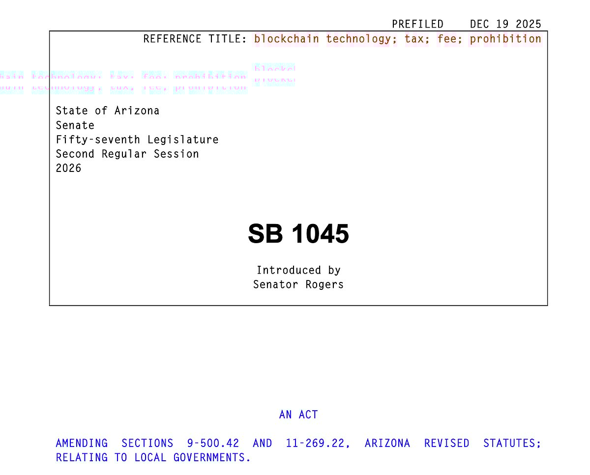 Arizona Senate bill SB 1045 cover page on blockchain taxes and fees