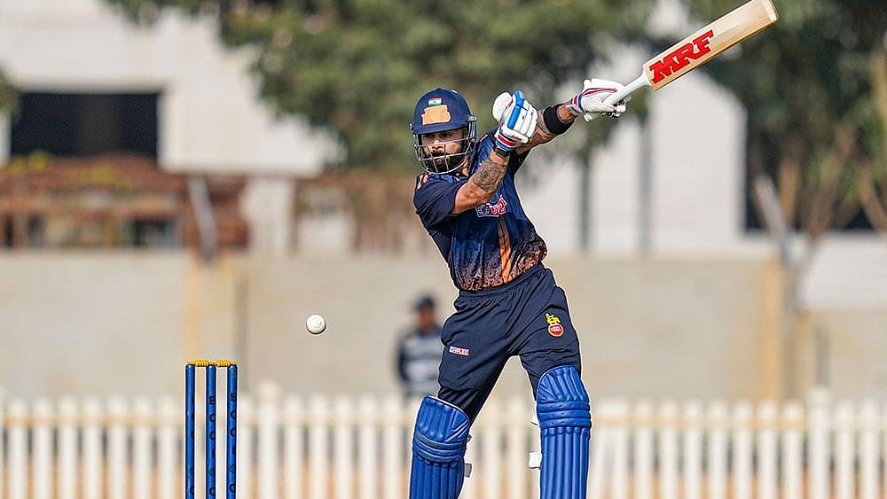 Delhi's Virat Kohli plays a shot during the Vijay Hazare Trophy 2025-26 cricket match between Andhra and Delhi, at BCCI Centre of Excellence Ground, in Bengaluru. - Photo: PTI/Shailendra Bhojak