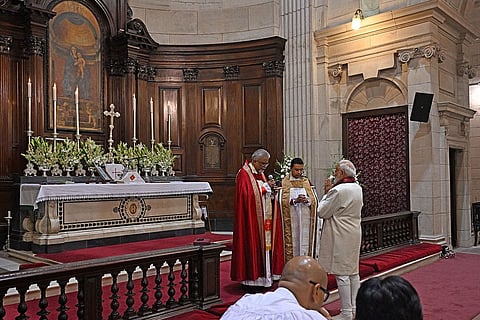 In this image posted on Dec. 25, 2025, Prime Minister Narendra Modi during the Christmas morning service at the Cathedral Church of the Redemption, in New Delhi.