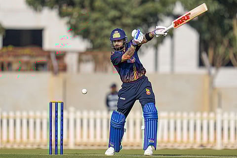 Delhi's Virat Kohli plays a shot during the Vijay Hazare Trophy 2025-26 cricket match between Andhra and Delhi, at BCCI Centre of Excellence Ground, in Bengaluru.