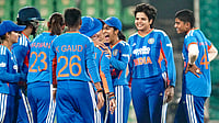 PTI : India's players celebrate a wicket during the third women's T20 International against Sri Lanka at Greenfield International Stadium in Thiruvananthapuram. 