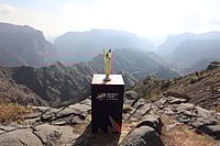 | Photo Credit: Special Arrangement : The ICC Men’s T20 World Cup 2026 trophy at the Jabal Akhdar Viewpoint during the trophy tour in Oman