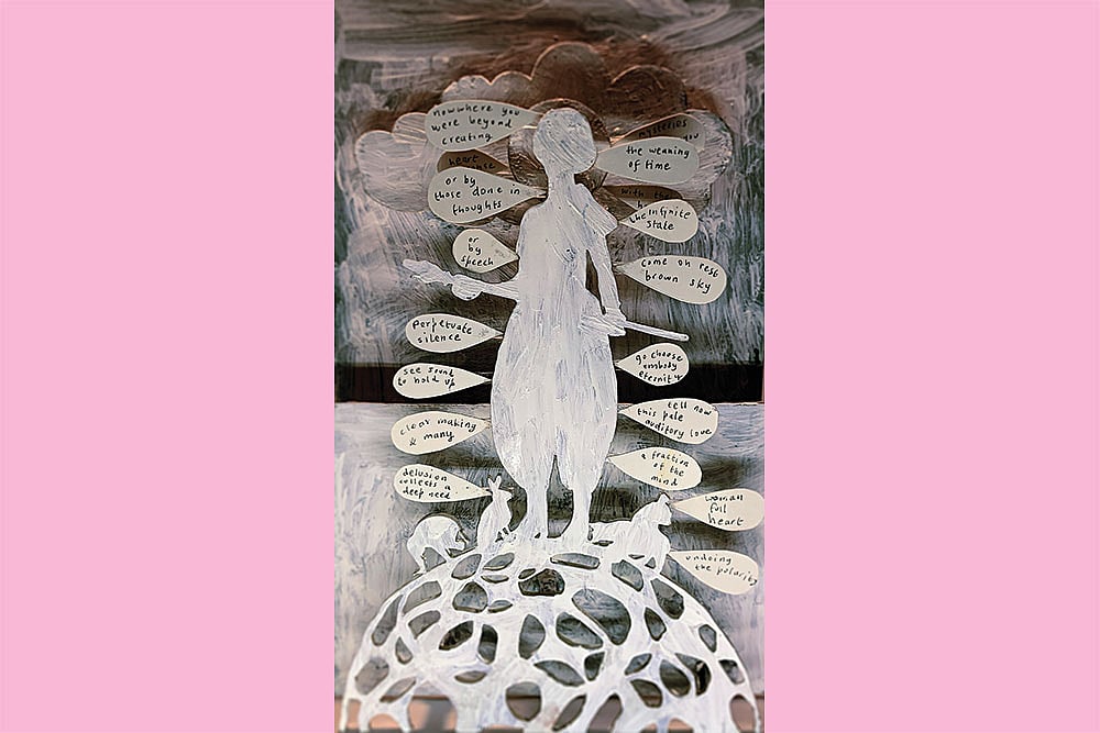 A performer can take hours to move an imaginary mountain on stage; can show how a river originates atop some far mountain, then widens in grith as it comes toward you, then thins as it travels off into the distance. - Old Moon Revolution Artwork by Ruchi Bakshi Sharma