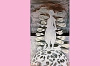 Old Moon Revolution Artwork by Ruchi Bakshi Sharma : A performer can take hours to move an imaginary mountain on stage; can show how a river originates atop some far mountain, then widens in grith as it comes toward you, then thins as it travels off into the distance.