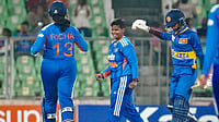PTI : Deepti Sharma, centre, celebrates a wicket with Richa Ghosh, left, during the third T20 International between India women and Sri Lanka women, at Greenfield International Stadium in Thiruvananthapuram.