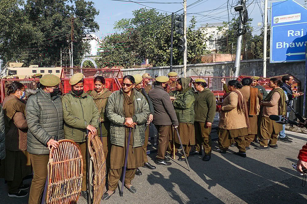 Protests outside Lok Bhavan in Jammu