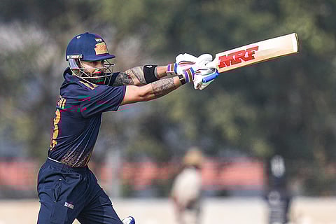 Delhi's Virat Kohli plays a shot during the Vijay Hazare Trophy 2025-26 cricket match between Gujarat and Delhi, at BCCI Centre of Excellence Ground, in Bengaluru.