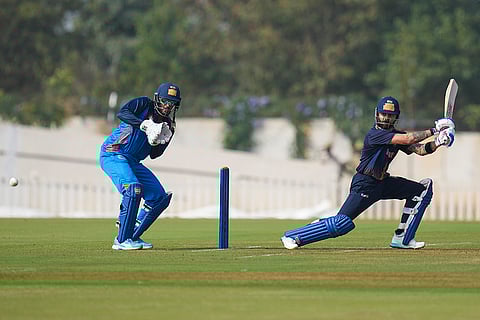 Delhi's Virat Kohli plays a shot during the Vijay Hazare Trophy 2025-26 cricket match between Gujarat and Delhi, at BCCI Centre of Excellence Ground, in Bengaluru.