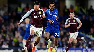 Adam Davy/PA via AP : Joao Pedro's faint touch saw Chelsea lead Aston Villa