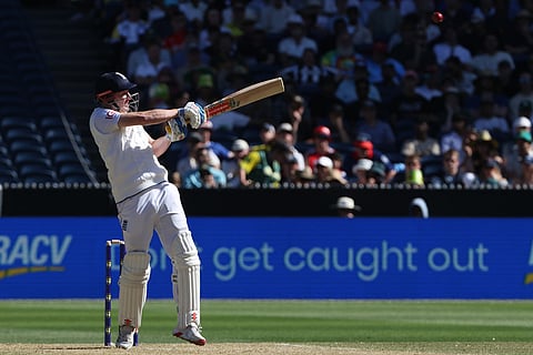 England's Harry Brook bats against Australia on Day 2 of their Ashes cricket test match in Melbourne.