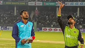 X/Bangladesh Cricket : Captains at the toss for the fourth match of Bangladesh Premier League 2025-26 between Sylhet Titans and Noakhali Express.