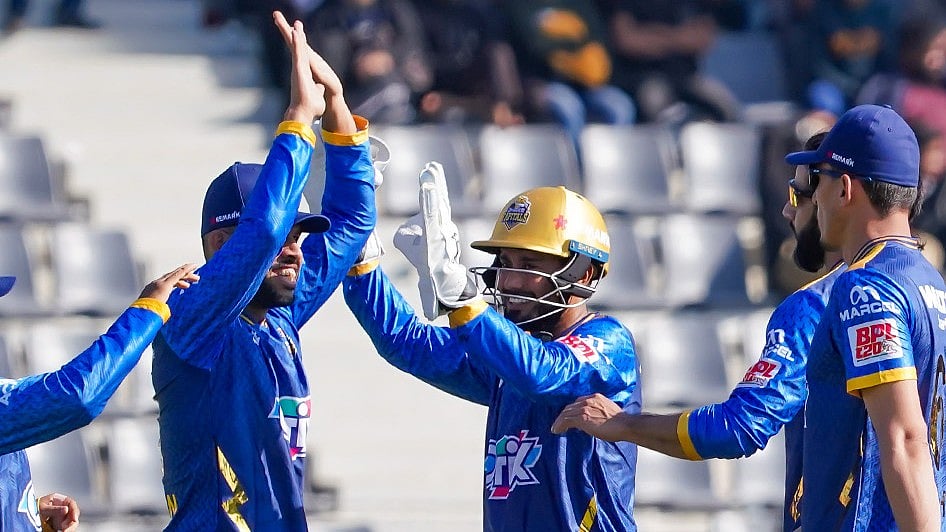 X/Bangladesh Cricket : Dhaka Capitals celebrate a Rajshahi Warriors wicket during their Bangladesh Premier League 2025-26 clash in Sylhet.