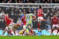 Nottingham Forest 1-2 Man City, Premier League: Cherki Late Goal Helps Cityzens Win | Photo: Joe Giddens/PA via AP : Manchester City's Rayan Cherki scores his side's second goal during the Premier League match between Nottingham Forest and Manchester City, in Nottingham, England.