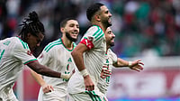 Algeria Vs Burkina Faso Live Streaming, AFCON 2025: When, Where To Watch Group E Match In Africa Cup Of Nations? | Photo: AP/Mosa'ab Elshamy : Algeria's Riyad Mahrez celebrates after scoring his side's second goal during the Africa Cup of Nations group E soccer match between Algeria and Sudan in Rabat, Morocco.