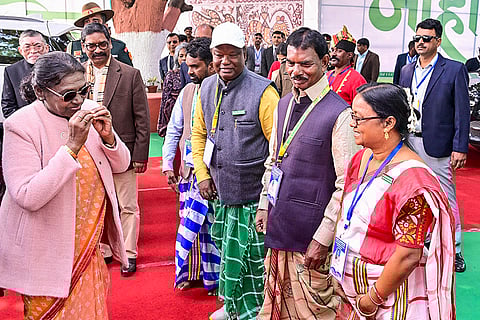 President Droupadi Murmu during the 22nd Parsi Maha and centenary celebrations of Ol Chiki, in Jamshedpur. 