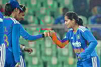 India Women Vs Sri Lanka Women, 4th T20I: IND-W Beat SL-W By 30 Runs | Photo: PTI : From left, India's Harleen Deol, captain Harmanpreet Kaur and Vaishnavi Sharma celebrate a wicket during the fourth T20 International cricket match of a series between India Women and Sri Lanka Women, at Greenfield International Stadium, in Thiruvananthapuram, Kerala.