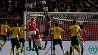 | Photo: AP/Themba Hadebe : Egypt's goalkeeper Mohamed Sobhy clears the ball during the Africa Cup of Nations group B soccer match between Egypt and South Africa in Agadir, Morocco.