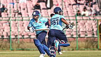 | Photo: PTI : Mumbai's Sarfaraz Khan and Musheer Khan run between the wickets during the Vijay Hazare Trophy 2025-26 cricket match between Mumbai and Uttarakhand, at Sawai Mansingh Stadium, in Jaipur.