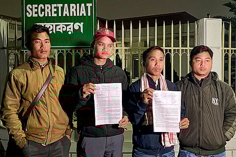 A delegation of students after meeting Tripura Chief Minister Manik Saha over ex-gratia assistance and justice for Angel Chakma’s murder case, in Agartala.