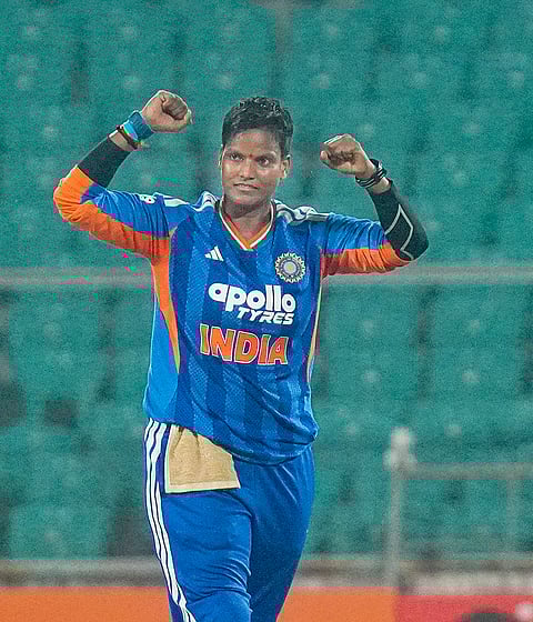 India's Deepti Sharma during the fifth T20 International cricket match of a series between India Women and Sri Lanka Women, at Greenfield International Stadium, in Thiruvananthapuram.
