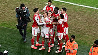 Arsenal celebrate Gabriel Jesus' goal against Aston Villa