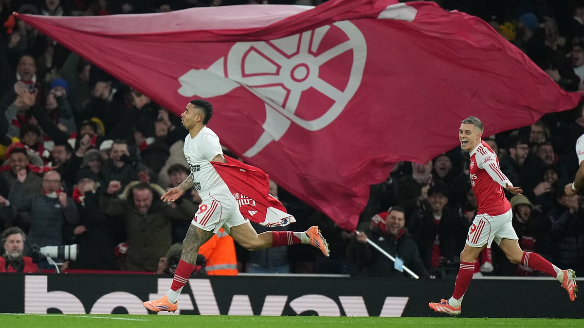 Arsenal's Gabriel Jesus celebrates after scoring his side's fourth goal during the English Premier League soccer match between Arsenal and Aston Villa in London, Tuesday, Dec. 30, 2025.  - | Photo: AP/Alastair Grant