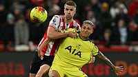 Brentford's Kristoffer Ajer and Spurs' Richarlison go head-to-head