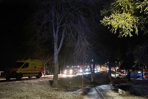 Ambulances and emergency services in the area where a fire broke out leaving people dead and injured, during New Year’s celebration, in Crans-Montana, Swiss Alps, Switzerland.