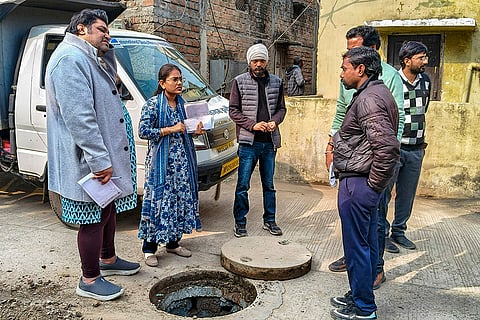 Officials conduct inspection of drains and pipelines following a diarrhoea outbreak caused by contaminated water, at Bhagirathpura area, in Indore, Madhya Pradesh. Chief Medical and Health Officer (CMHO) Dr Madhav Prasad Hasani said on Thursday that laboratory test reports from a city medical college had confirmed that the drinking water from the locality was contaminated due to a leakage in a pipeline. 