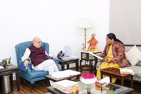 Union Home Minister Amit Shah with Delhi Chief Minister Rekha Gupta during a meeting. 