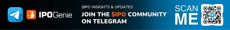 Ad for IPO Genie Telegram community with QR code
