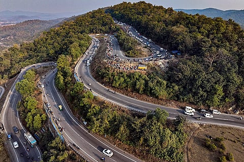 People visit the Patratu Valley on New Year's Day, in Ramgarh district of Jharkhand.