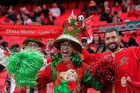 Morocco fans wait for the start of the Africa Cup of Nations group A soccer match between Zambia and Morocco in Rabat, Morocco, Monday, Dec. 29, 2025. 