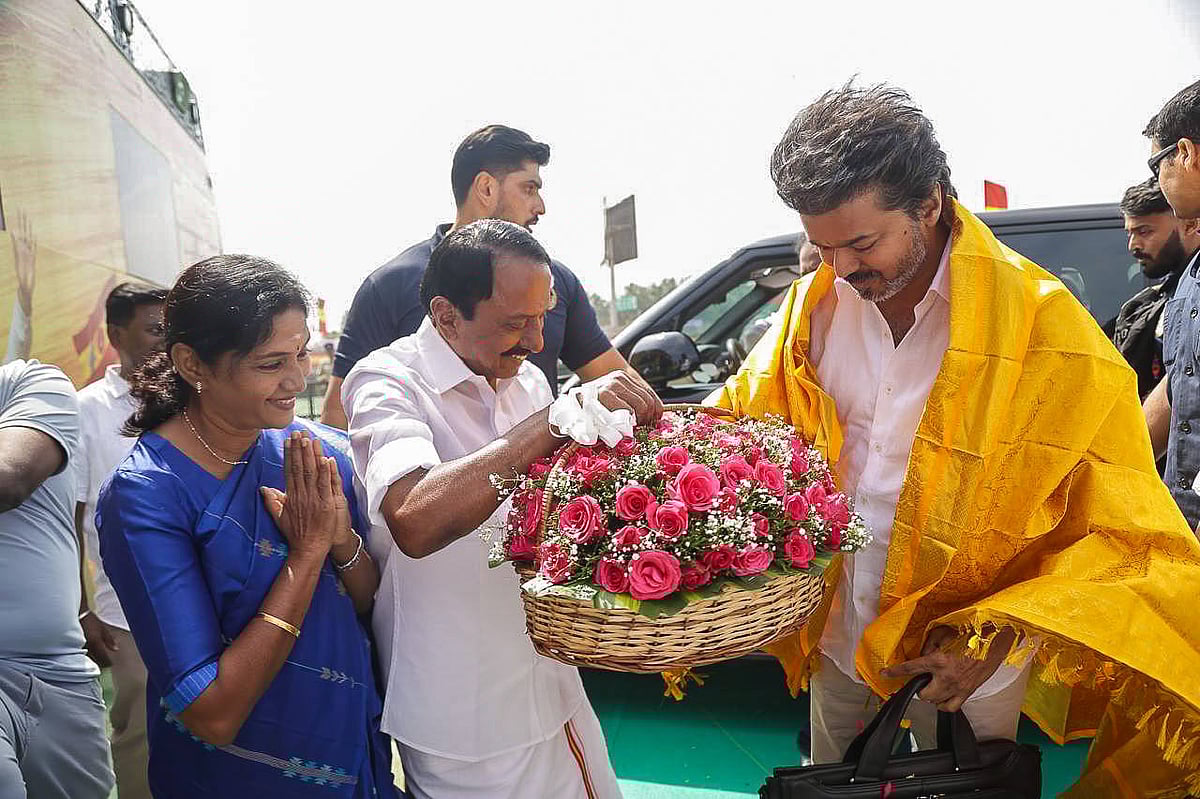 Supporters gather in Erode as TVK founder Vijay.