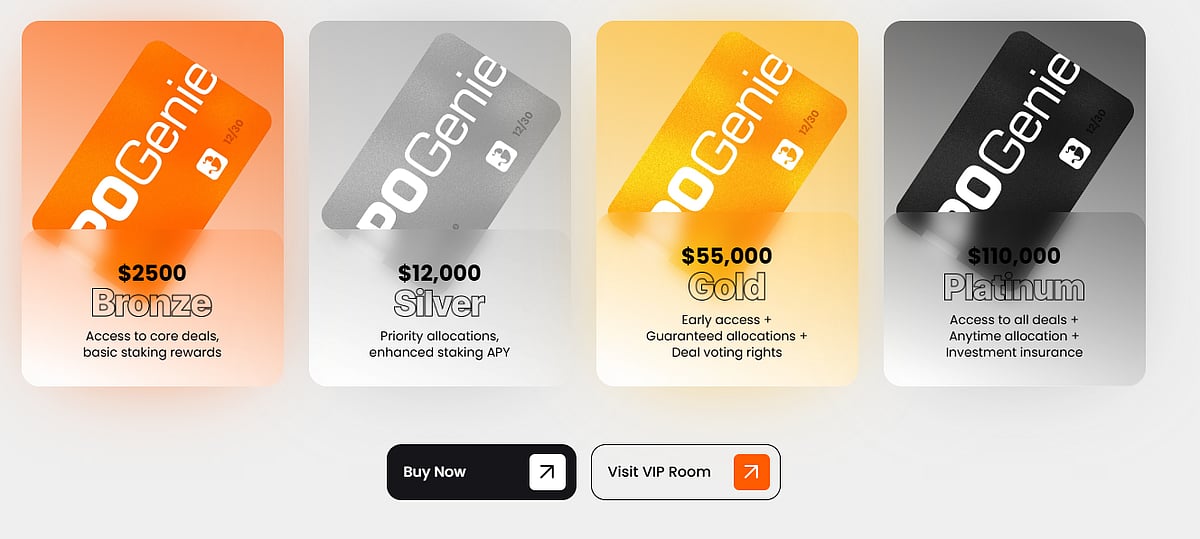 Four tiered membership cards for IPOGenie.