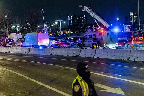 A motorcade carrying captured Venezuelan President Nicolas Maduro and his wife Cilia Flores, departs the West 30th Street Heliport in New York.