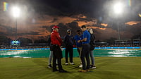| Photo: Special Arrangement : Match officials confer as rain delays play during match 12 of SA20 2026 between Pretoria Capitals (PC) and Durban’s Super Giants (DSG).
