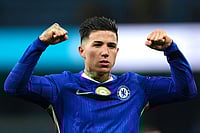 Manchester City 1-1 Chelsea, EPL: Enzo Fernandez Spoils MCFC's Title Push | Photo: Martin Rickett/PA via AP : Chelsea's Enzo Fernandez celebrates following the English Premier League soccer match between Manchester City and Chelsea in Manchester, England.