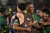 South Africa 1-2 Cameroon, AFCON: RSA Exit Tournament As CMR Progress | Photo: AP/Themba Hadebe : Cameroon's players celebrate after losing the Africa Cup of Nations round of 16 soccer match between South Africa and Cameroon in Rabat, Morocco.